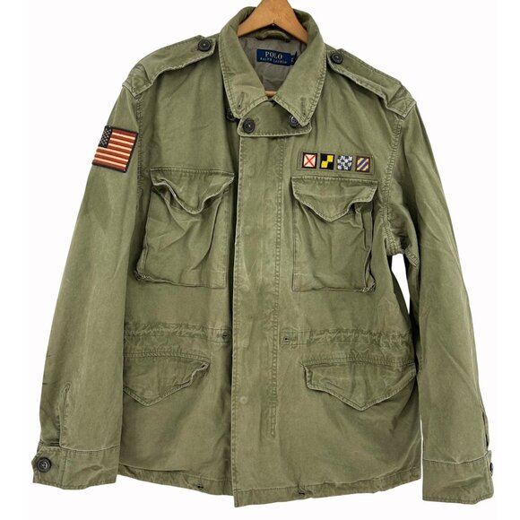 Polo Ralph Lauren Mens Military Jacket XL Cotton Blend Olive Green - Picture 1 of 16
